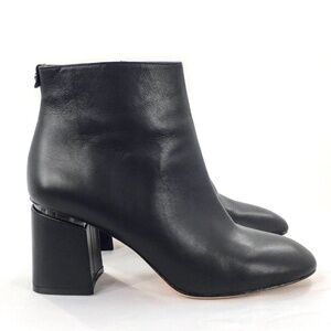 Antonio Melani Ankle Boot Black Soft Leather Side Zip Sculpted Block Heel Sz 9.5